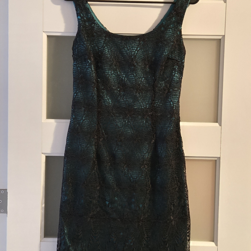 Elegant Black and Teal Lace Dress